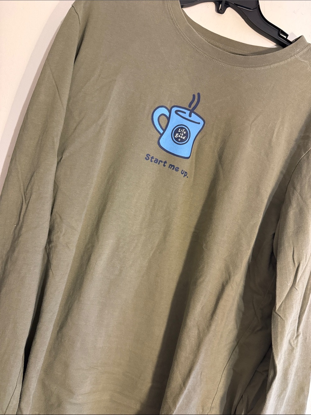 Life Is Good Olive Green Tee with Blue Logo